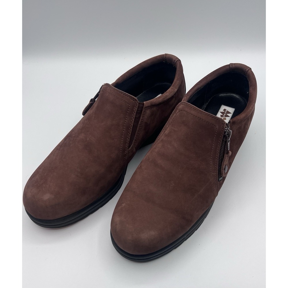 Maine Woods Numero Brown Leather Slip On Zipper Flats Women 9.5M